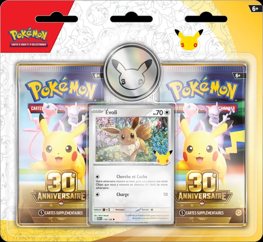 Pack de deux boosters Pokémon des 30 ans avec Évoli