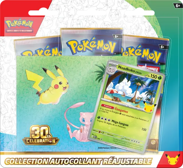 Pokémon 30ans Pack 3 boosters Collection autocollant réajustable 30e Anniversaire (Tripack Noadkoko)