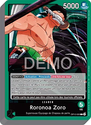 Deck de démonstration One Piece Card Game en français : Roronoa Zoro, référence OP12-020