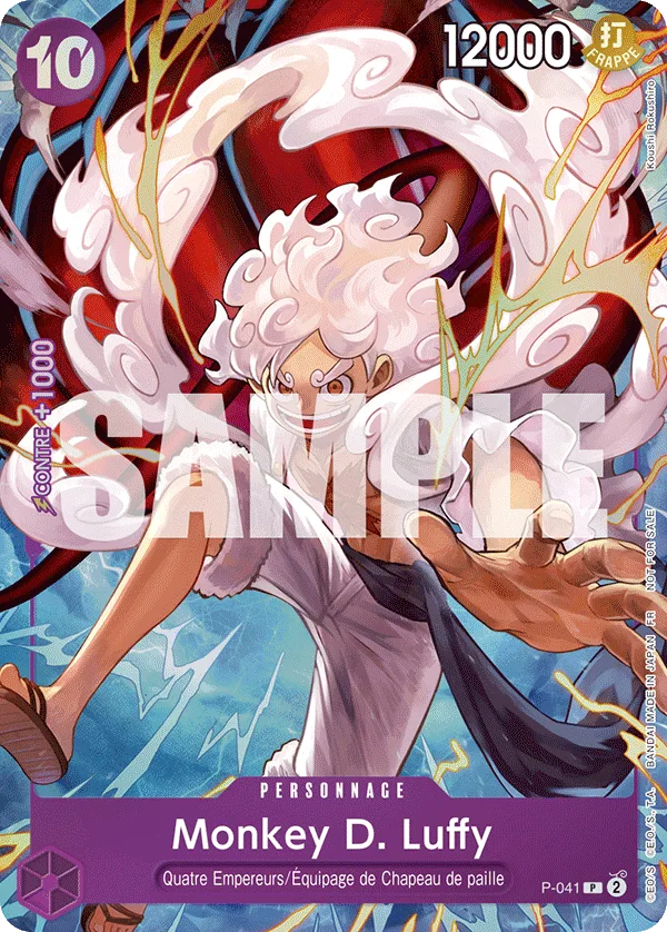 Carte promo P-041 Monkey D. Luffy en version française, visuel d'exemple